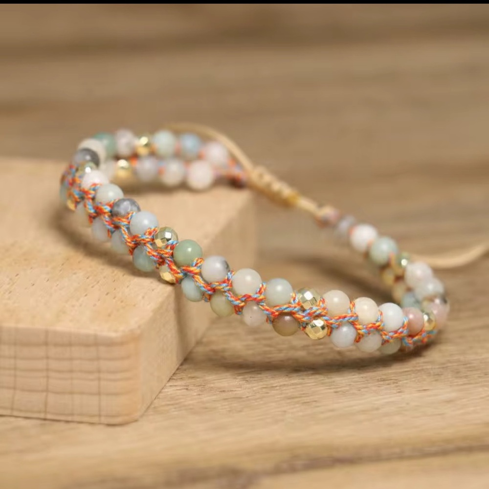 4 MM Amazonite Threaded Beaded Bracelet, Adjustable